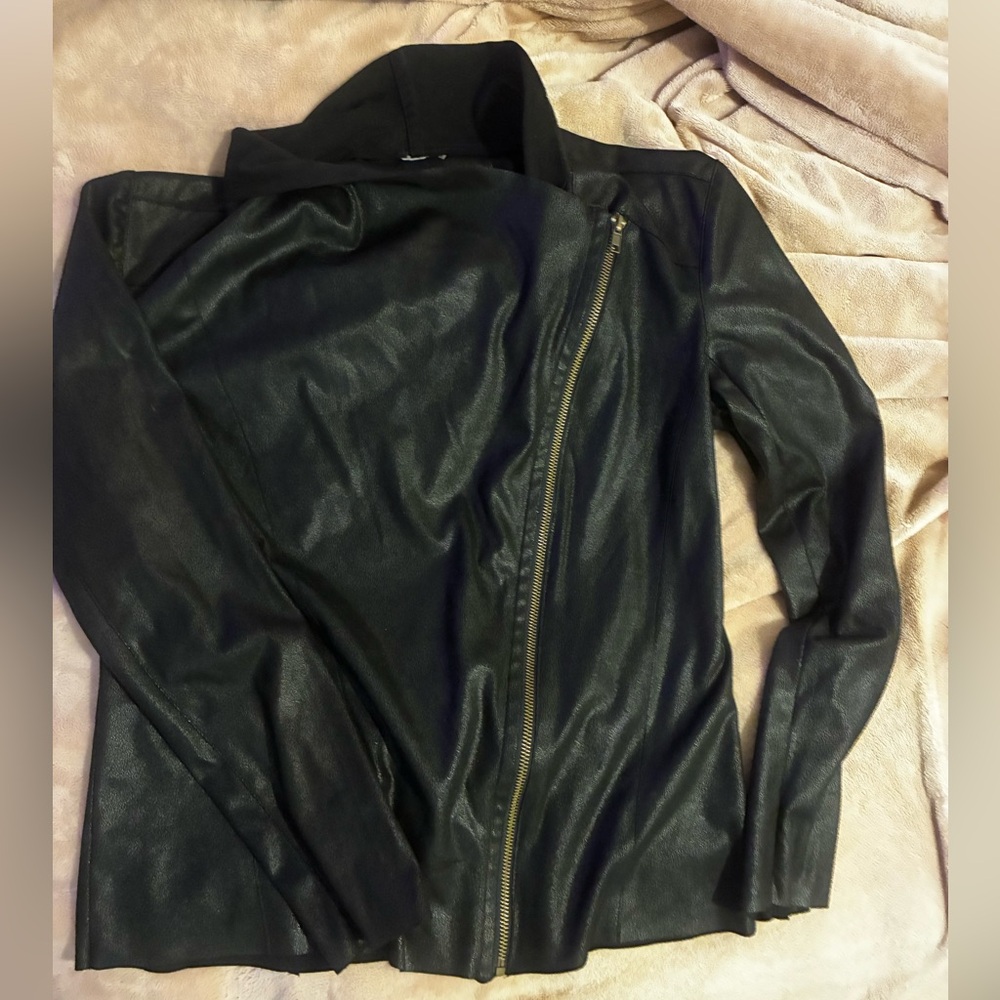 Black Asymmetrical Zip Faux Leather Jacket